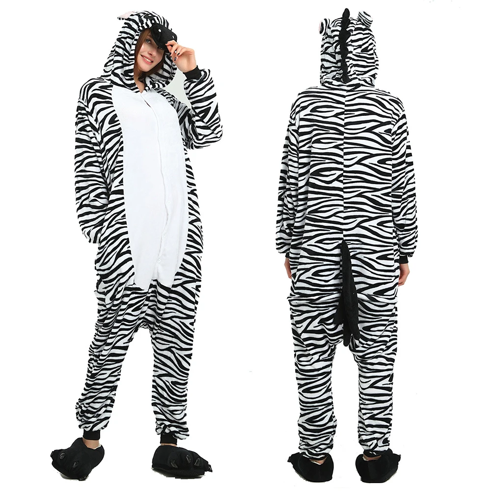 

Kigurumi Zebra Onesie Adult Women Sleepwear Costume Animal Pajamas One Piece Flannel Winter Warm Loose Men Couple Cosplay Pyjama