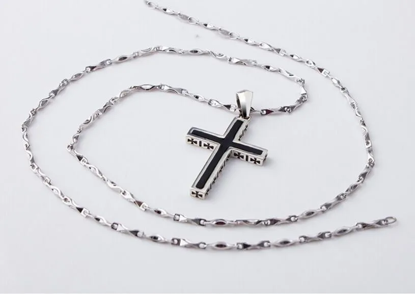 Trendy Male Cross Pendant Necklace For Men Jewelry Women Fashion 925 Sterling Silver Necklace Boy Choker Accessories Girls Bijou