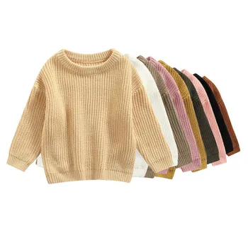 Suéter de cuello redondo de Color sólido para bebé, Jersey de punto de manga larga, holgado, para otoño e invierno, Unisex