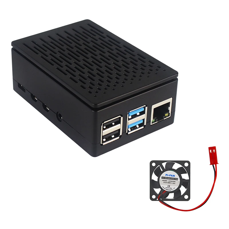 Raspberry Pi 4 Modell B ABS-Gehäuse, schwarz, Dual-Use-Shell, schützende Box mit Lüfter für Pi 4, unterstützt auch 3,5-Zoll-Bildschirm