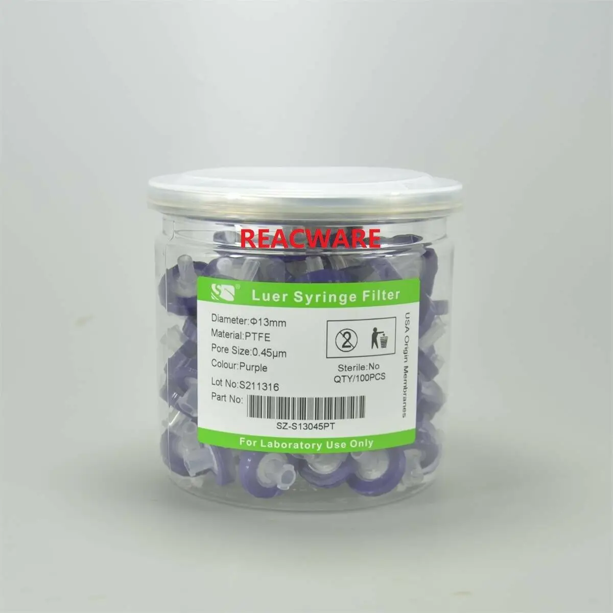 

Laboratory Syringe Filter OD=13mm,0.45um,Made From PTFE,100pcs/pack