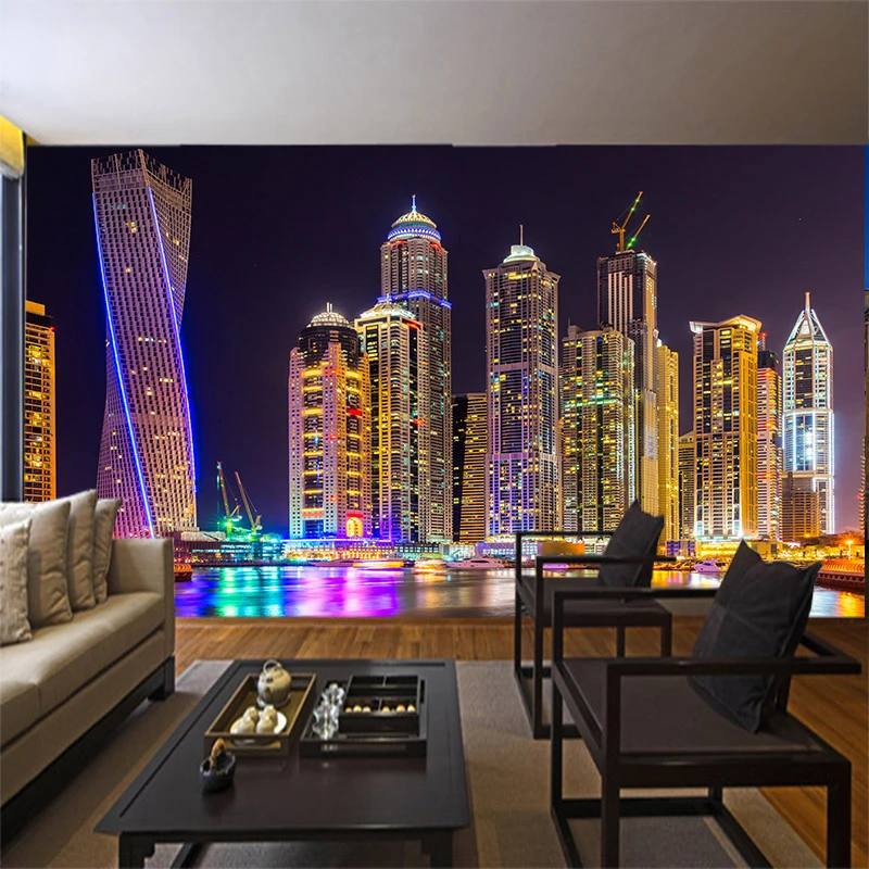 

Custom Wall Mural Wallpaper City Night View Photography Photo Background Decorative Painting Wall Papers Home Decor Living Room