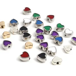 20PCs Heart  Spacer Beads Multicolor Spacer Beads Silver Color Metal Beads DIY Making Bracelets Jewelry Sweet Valentine's Day