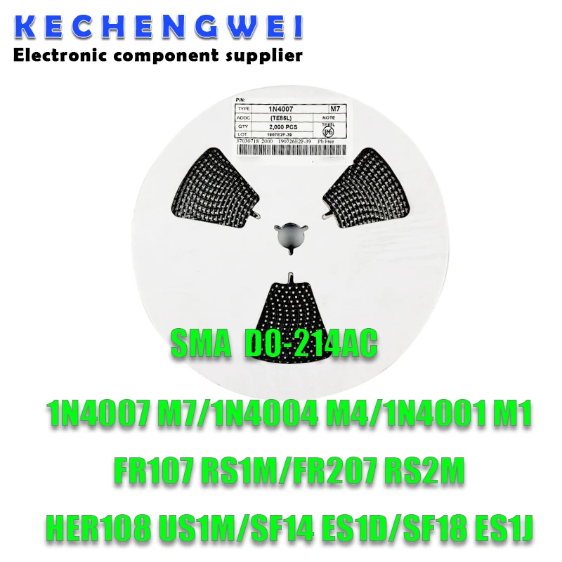 2000PCS SMA Rectifier diode 1N4001 M1 1N4004 M4 1N4007 M7 FR107 RS1M FR207 RS2M HER108 US1M SF18 ES1J SF14 ES1D DO-214AC