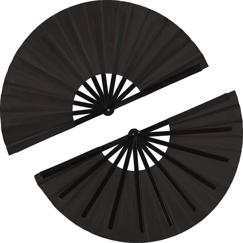 2 Pieces Large Folding Fan Nylon Cloth Handheld Folding Fan Chinese Kung Fu Tai Chi Fan Black Decoration Fold Hand Fan For Party