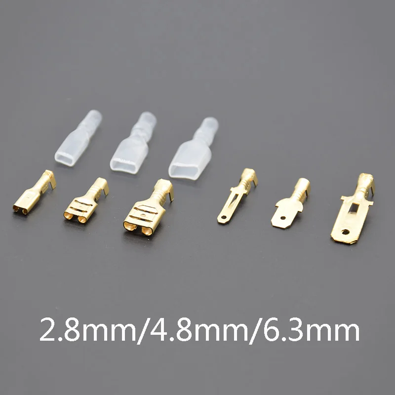 100 sztuk/50 sztuk 2.8/4.8/6.3mm końcówki zaciskane widełkowe elektryczna tuleja izolacyjna złącze przewodu dla 22-16 AWG 0.5mm2-1.5mm2