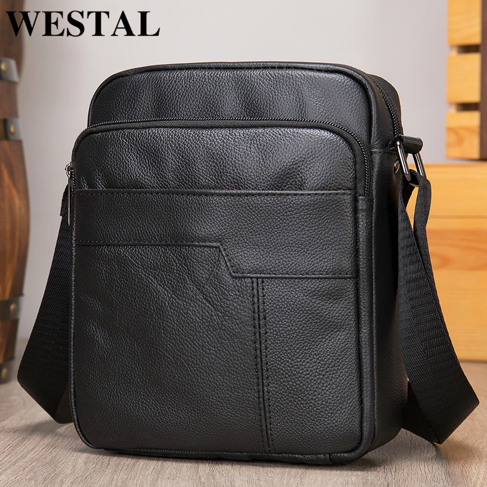 WESTAL Black Shoulder Bags for Men Men\'s Designer Bag Genuine Leather Messenger Bag Men Brand Flap for Ipad Leather Bag Male 760