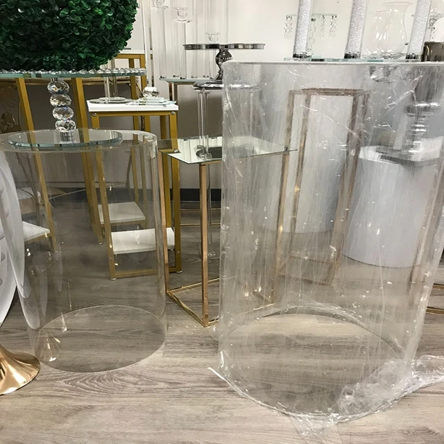 4pcs/set)Mirror wedding gold pedestal plinths stand clear acrylic round plinth for wedding party decoration qq16