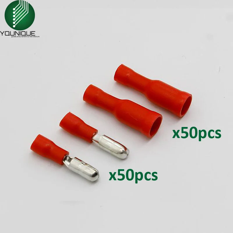 50 Pairs Male/Female Bullet Connector Kits PVC Insulated 22-10 AWG Red Blue Yellow