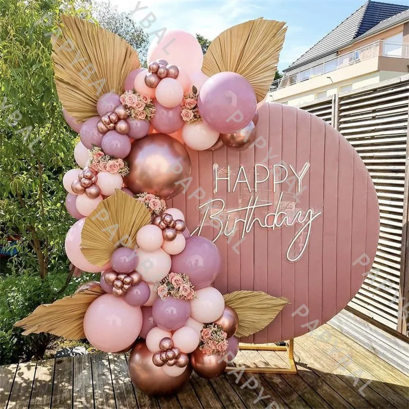 91Pc Retro Dust Pink Arch Garland Kit Birthday Balloons Rose Gold Chrome Ballons Party Decorations Wedding Baby Shower Globos