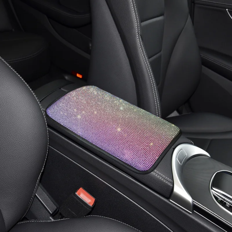 Car Crystal  Armrest Pillow Center Console Arm Rest Cover Non-slip Leather Protective Cushion Car Assessoires Interior for Women