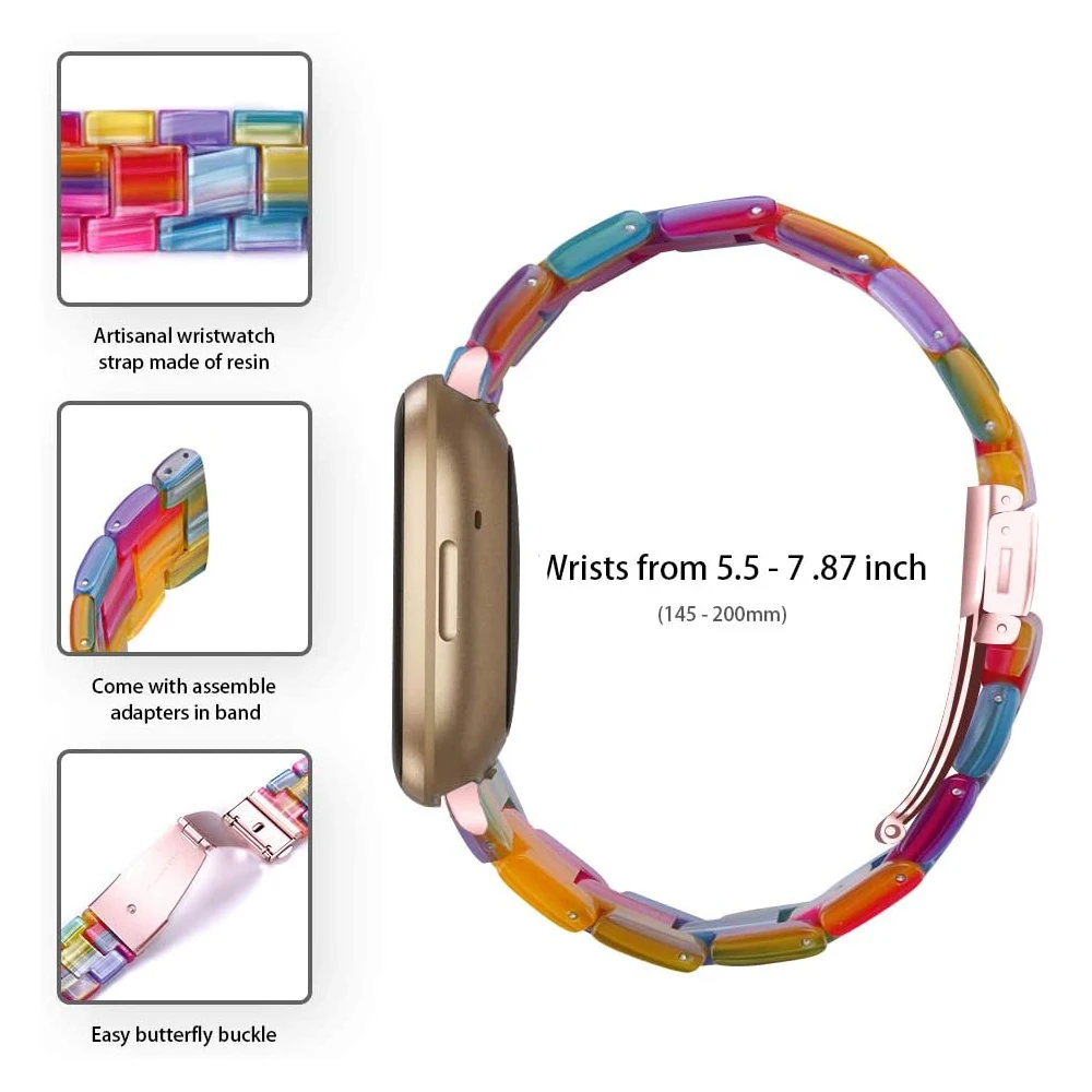Kleurrijke Hars Horloge Band Voor Fitbit Gevoel Band Vervanging Armband Voor Versa 2/3/Lite Bands Polsband Voor vrouwen Mannen Luxe
