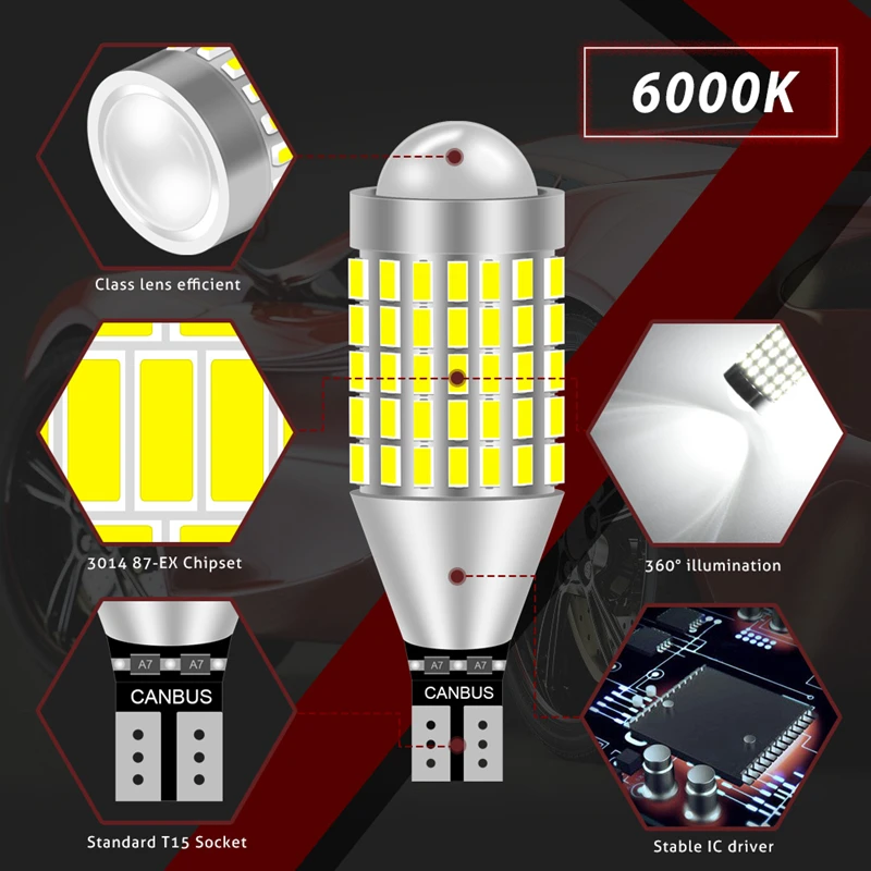 1pcs 1200LM W16W T15 LED Bulb Canbus Car Backup Reverse Light For Mercedes Benz AMG CLA W203 W211 W204 W210 W124 W212 W202 W205 view 4