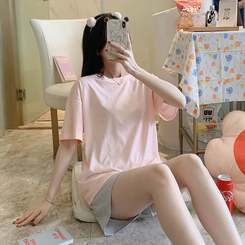 Pajama Sets Women Short Sleeve Tops and Shorts Summer Sleepwear Korean Style Simple Loose Daily High Quality Nightwear Pajamas