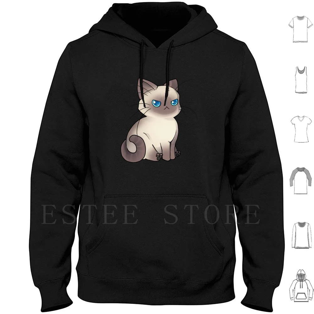 Sudadera con capucha Booker The Siamese de manga larga, diseño de gato siamés lindo y kawaii, gatito británico de pelo corto, color azul con puntos, ojos azules, Booker