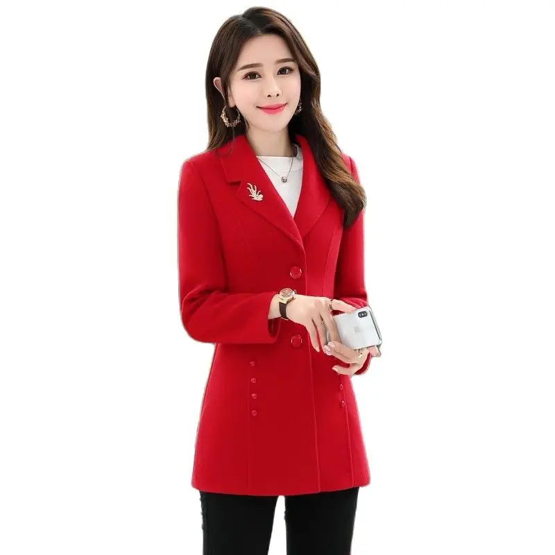 

Spring Autumn Coat Female Woolen Jacket Long Slim 2023 New Thick Wool Overcoat Women's Elegant Blended Woolen Outerwear 4XL H271