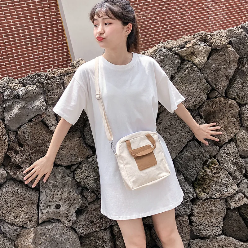 

Canvas Shoulder Messenger Bag Hit Color Harajuku Student Fashion Trend Handbag Female