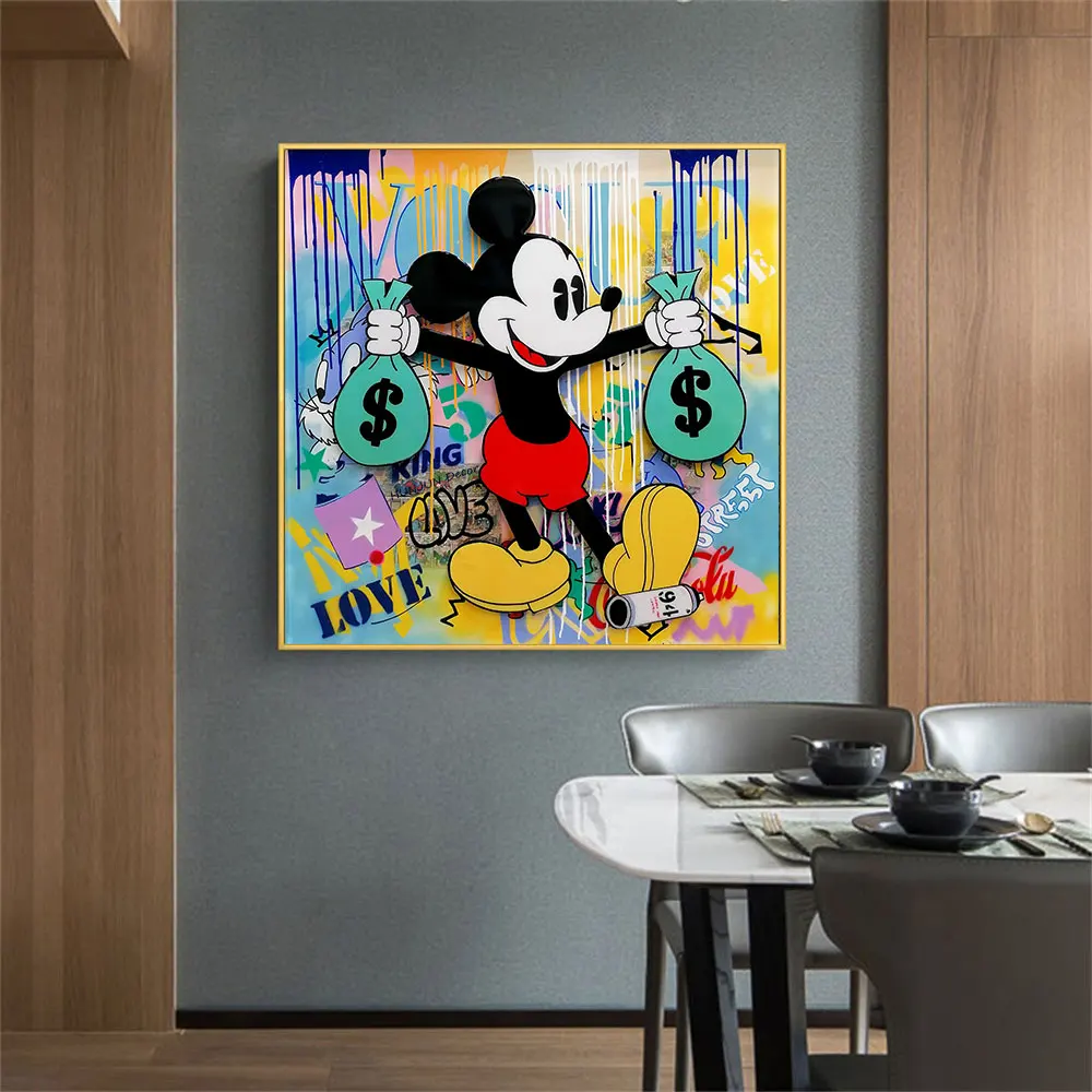 

Disney Mickey Mouse Hand With Money Posters and Prints on Canvas Painting On the Wall Art Pictures for Room Wall Home Decor