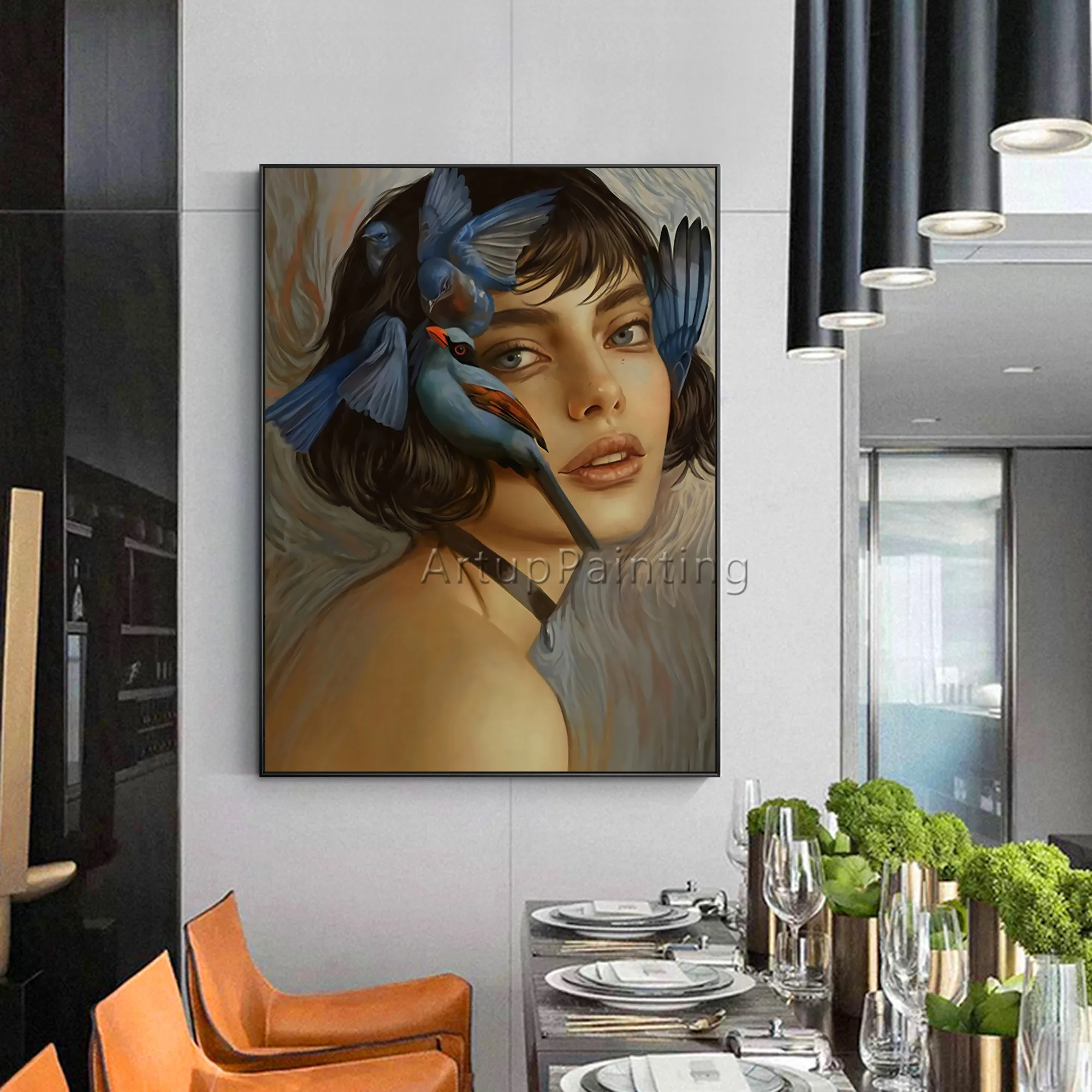 Hand Painted Original oil painting on canvas woman potrait face painting for living room Wall Art Home Decoration