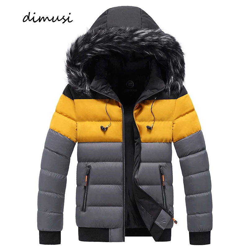 DIMUSI Winter Men\'s Thick Warm Jackets Men Fur Collar Parkas Windbreaker Hooded Coats Casual Outwear Thermal Jacket Man Clothing