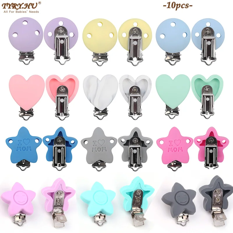 

TYRY.HU 10Pcs/Set Heart Round Silicone Pacifier Clip BPA Free Dummy Nipple Clips Baby Pacifier Chain DIY Accessories