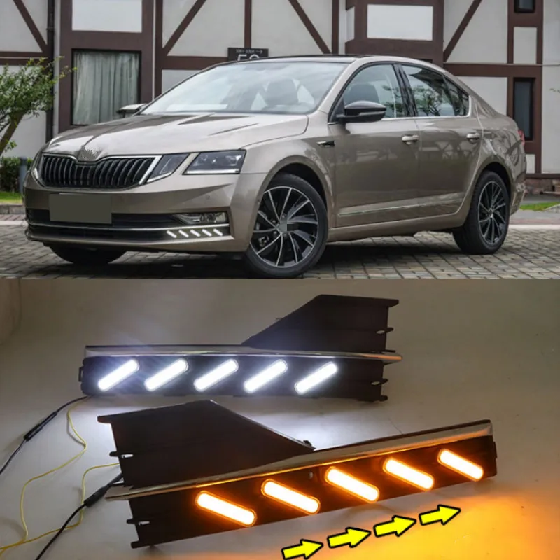 

2PCS Waterproof style 12V LED Car for SKODA OCTAVIA A7 2018 DRL Daytime running light with fog lamp hole