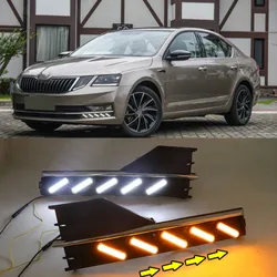 2PCS Waterproof style 12V LED Car for SKODA OCTAVIA A7 2018 DRL Daytime running light with fog lamp hole