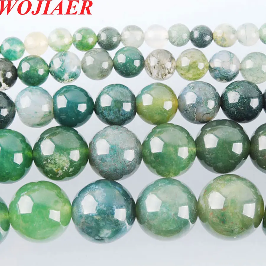 WOJIAER Natural Algae Agate Stone Round Loose Beads Strand For Jewelri Make DIY Bracelet Jewelry 4 6 8 10 12mm BY923