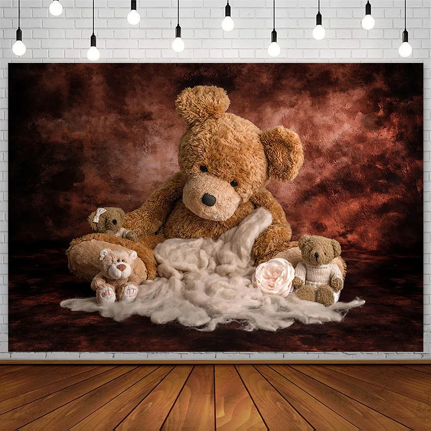 

Avezano Vintage Plush Brown Bear Backdrops Baby Shower Newborn Portrait Photophone Photography Background Photo Studio Photozone