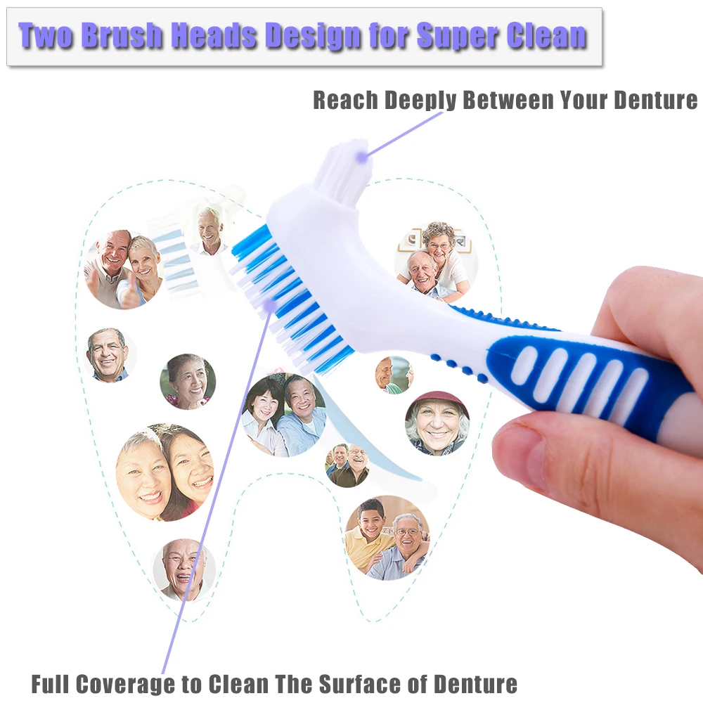 Denture Brushes with Double Sided Denture Cleaning Brush Heads for Denture Care