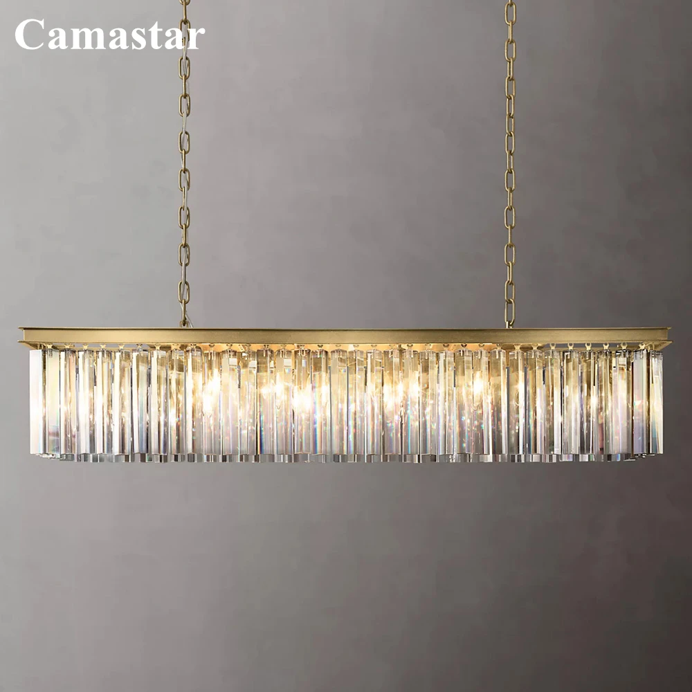 

Rhys Rectangular Chandelier Lustre LED Clear Crystal Ceiling Chandelier Lighting Modern Dining Room Decor Prism Crystal Lamp