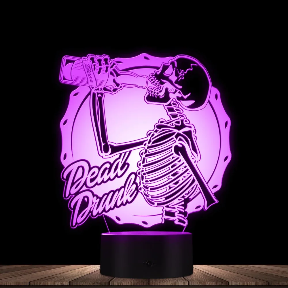 

Dead Drunk Horrible Themed 3D Illusion Night Lamp 7 Colors Skull Skeleton Drinking WIne LED Lighted Bar Desk Halloween Decor