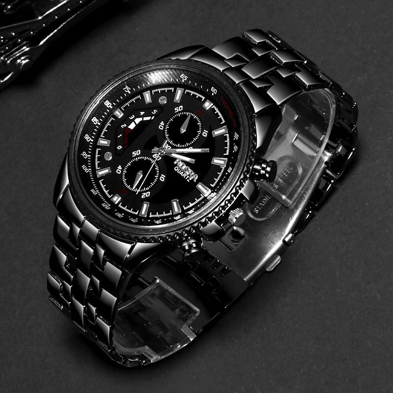 

ROSRA Watch Black Men Sports Watches Stainless Steel Quartz Watch Fashion Military Watches Men Relogio Masculino horloge mannen