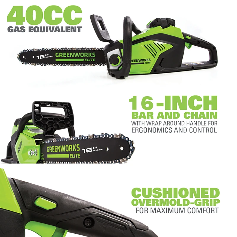 Greenworks GD40CS18 40V Chainsaw with 4.0ah battery 16 Inch Brushless Motor 20m/s Rechargeable Cordless Chain Saw Equal 40cc Gas