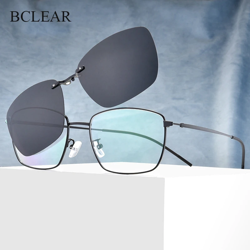 BCLEAR Retro Optical Spectacle Frame Men Women Clip On Sunglasses Polarized Lenses Magnetic Sun lens Prescription Eyeglasses New