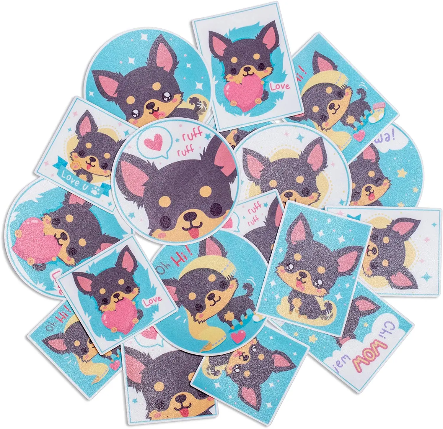 

18 Pcs Lively Chihuahua Puppy Sticker Set - Square, Vertical and Round Decals for Laptops, Water Bottles, Planners