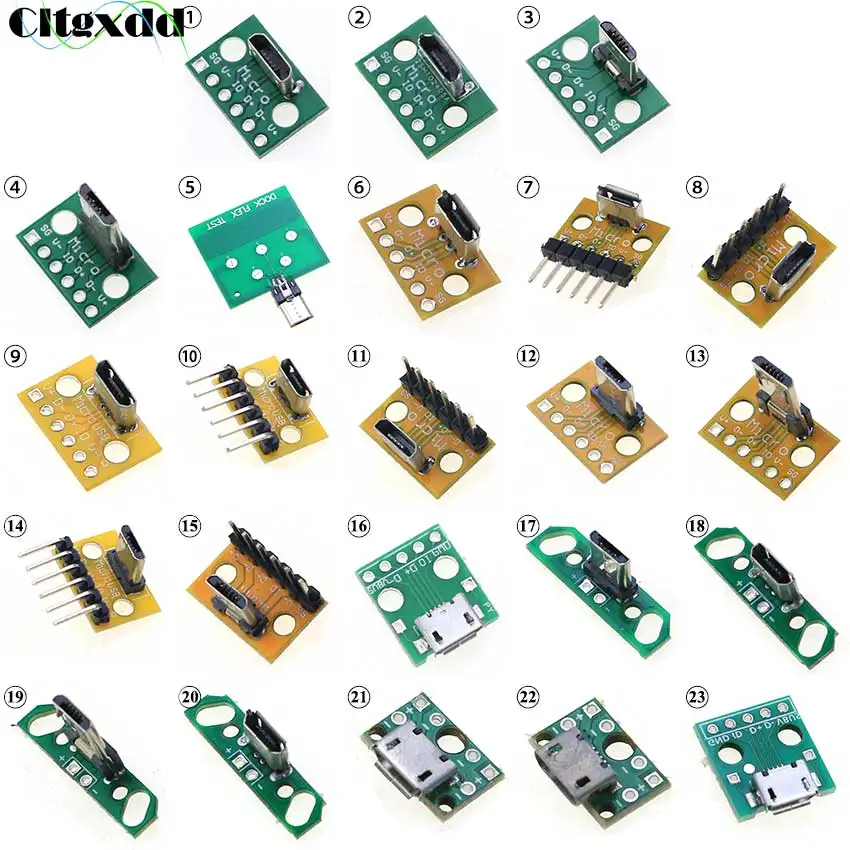 Cltgxdd 1PCS Data Charging Cable Jack Test Board with Pin Header 90/180 Degree Micro USB Female Male Connector