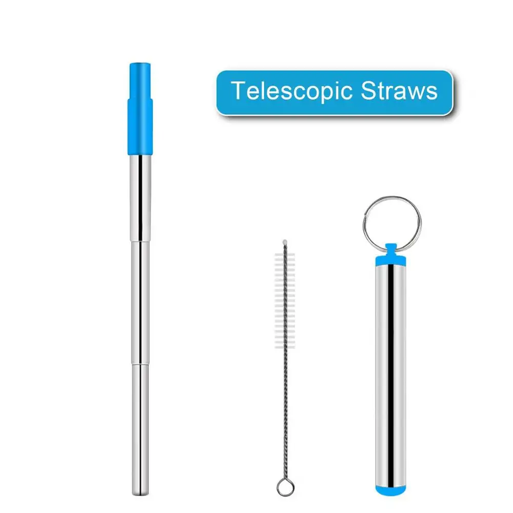 

5pcs Portable Reusable Stainless Steel Telescopic Straw With Silicon Tip, Brush And Metal Carrying Case For Travel