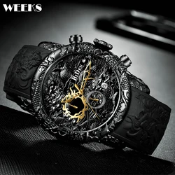 Reloj de lujo con escultura de dragón para hombre, cronógrafo de cuarzo, estilo Hip Hop, creativo, resistente al agua, color negro y dorado