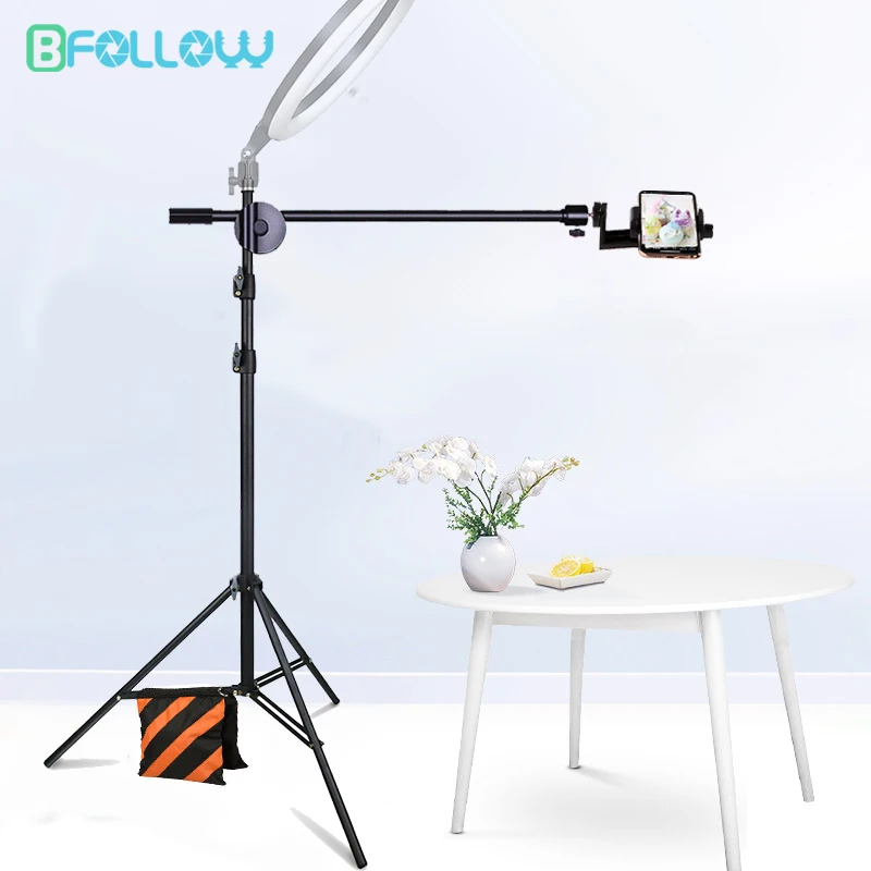 BFOLLOW Statyw 2m 79 cali do fotografowania nad głową Telefon komórkowy Tablet Lekka lustrzanka cyfrowa z wysięgnikiem Stojak do studia wideo Youtuber