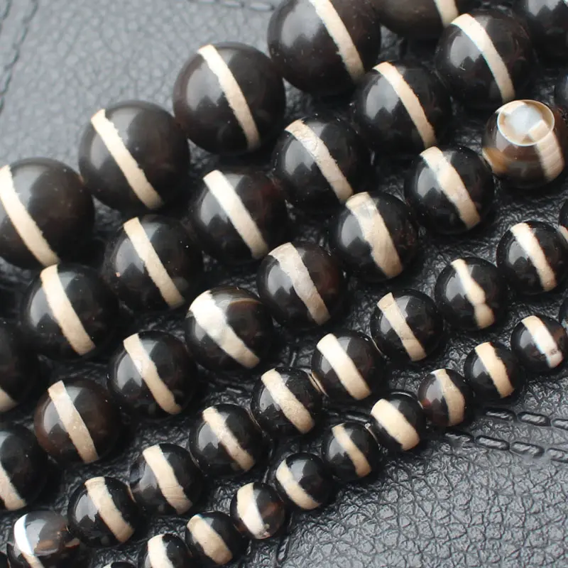 Vintage Tibet Black oneline pattern Dzi Agate 6-14mm Round beads means ,For Jewelry making, can mixed wholesale!