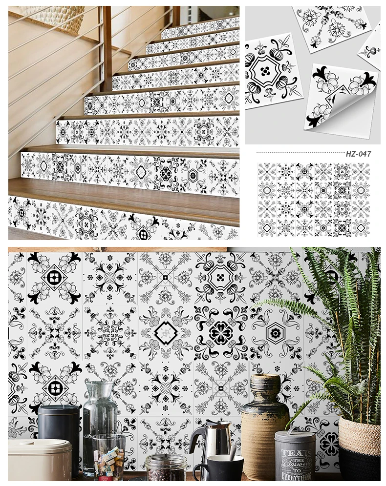 24PCS Fliesen Aufkleber Küche Wand Wasserdichte Und Öl-proof Selbst-adhesive Wallpaper 3d Retro Kunst Muster Abnehmbare bad Abziehbilder – Detail 24