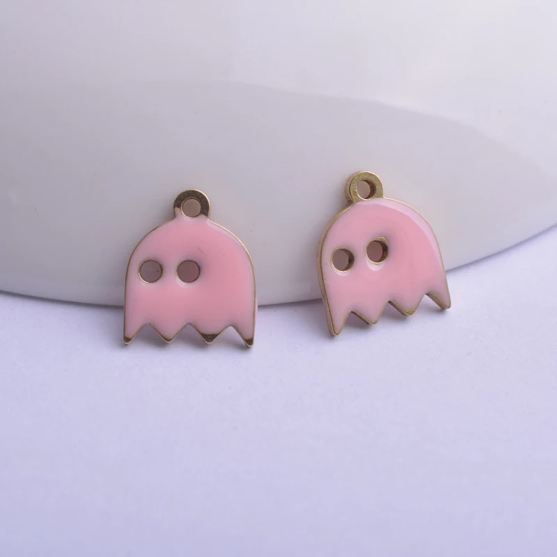 30 Stück 10*12mm Kupfer beidseitig emaillierte Halloween-Geisteranhänger, rosa, rot, kleine emaillierte niedliche Puppenanhänger – Detail 10