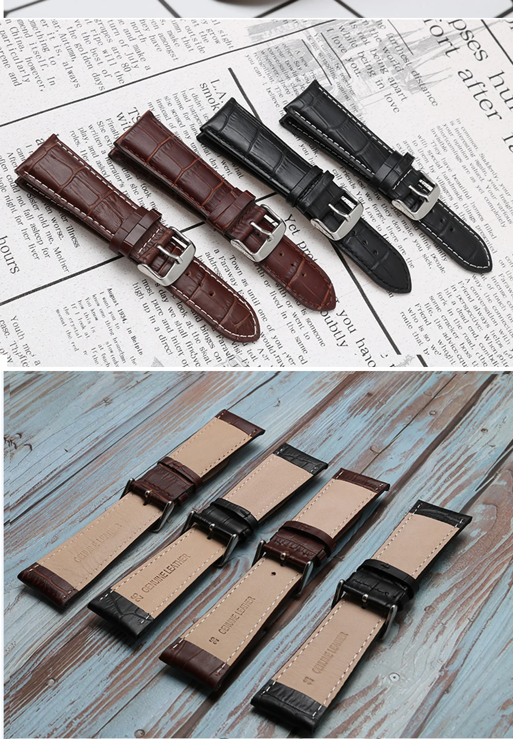 Herren-Uhrenarmband aus echtem Leder mit Dornschließe, 22–28 mm, Alligatorprägung, allgemeines Uhrenarmband für alle Uhren – Detail 4