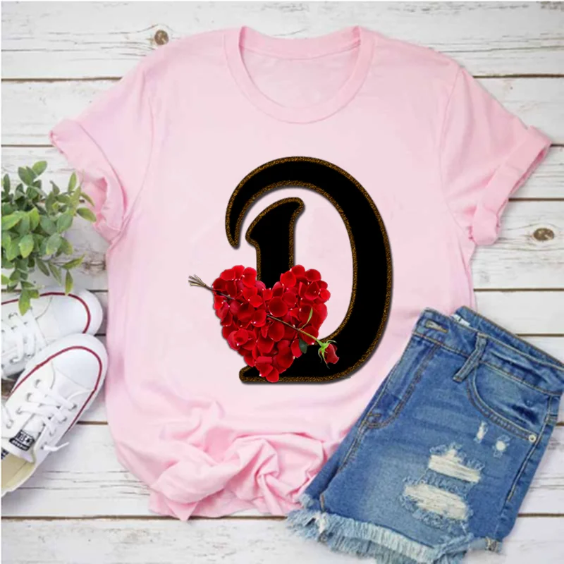 

Mayos Ladies Fashion Harajuku T-shirt Ladies T-shirt Tee T-shirt Red Flower Letter A B C D E F G Clothes Ladies Clothes T-shirt