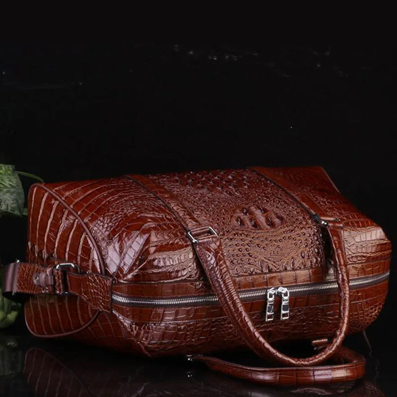 Real Cowhide Crocodile Leather Bag for Men, Luxury Handbag, Business Travel Bag, All-Match Shoulder Bag, Messenger Bag, 2022