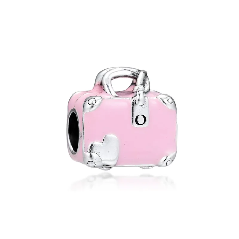 

Pink SUITCASE CHARM Love Travel Fits European Silver Bracelets Woman DIY 925 Silver Beads For Jewelry Making