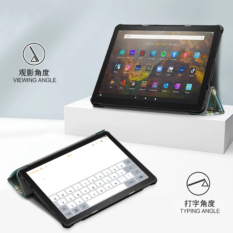 Smart Case For Amazon Kindle Fire HD 10 HD10 Plus 2021 10.1\'\' Tablet PU Leather Tri-folding Stand Cover T76N2B T76N2P Case