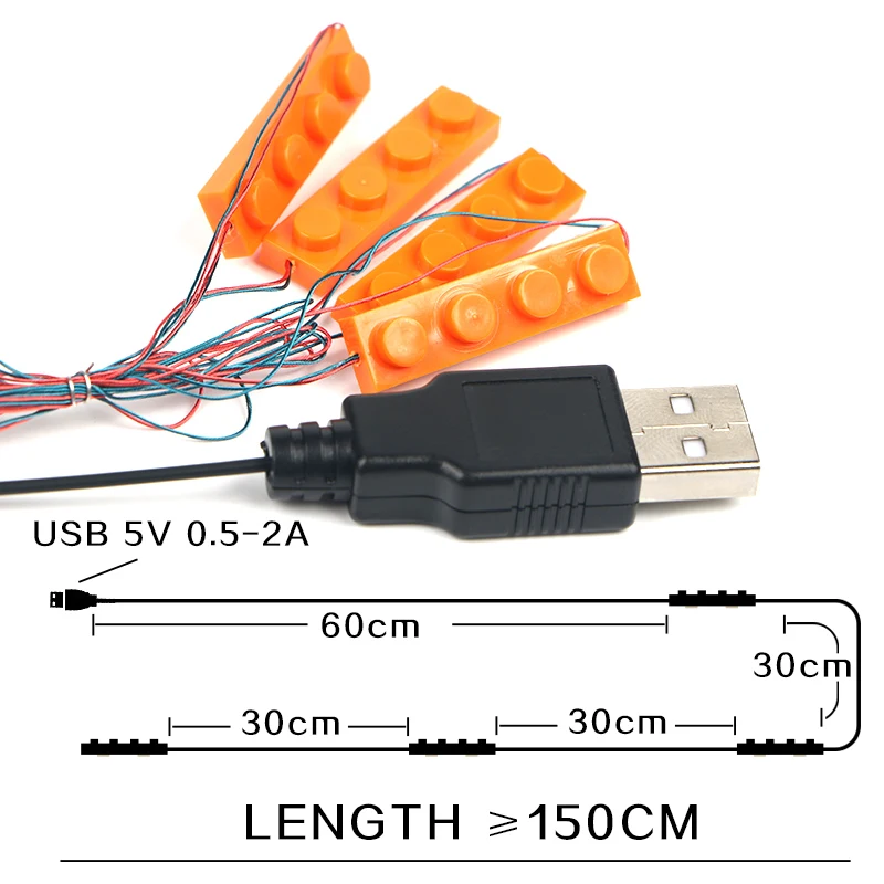 LED 조명 세트, 빌딩 블록, 도시, 1X4 가로등, 램프 모델 장식, USB 하우스, DIY 장난감, 2 세트, 4 in 1