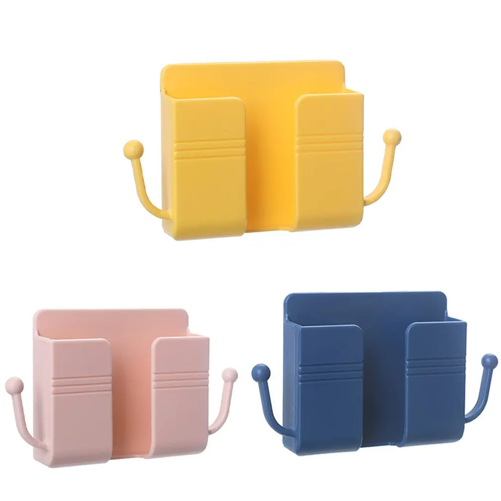 Universal Wall Mount Charger Phone Holder Stand Remote Control Hanger Base Support Hook Hanging Storage Box Rack Home Organizer